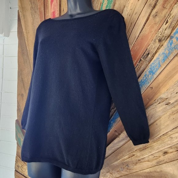 Harrods Sweaters - Harrods boat neck pure cashmere black sweater Sz L made in Scotland